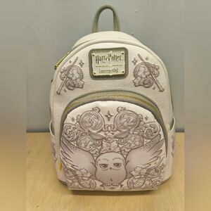 Loungefly Harry Potter Hedwig Owl Ornamental White Grey Embossed Mini Backpack